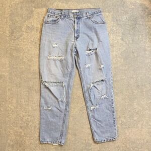 VintageLevis 550 Relaxed Tapered Jeans Womens 14 Blue Light Distressed Denim Y2K
